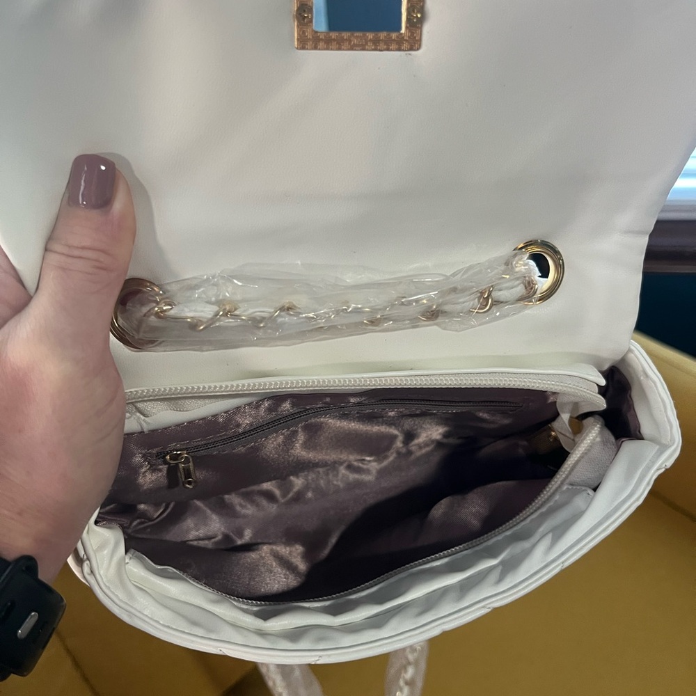 White Quilted Crossbody Bag with Gold Accents - Picture 3 of 3